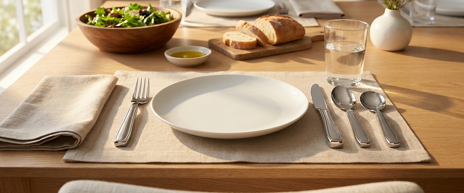 The same table set with polished stainless-steel Presteem cutlery